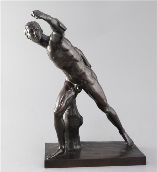 After the antique. A late 19th century French bronze figure of The Borghese Gladiator, height 12.5in.